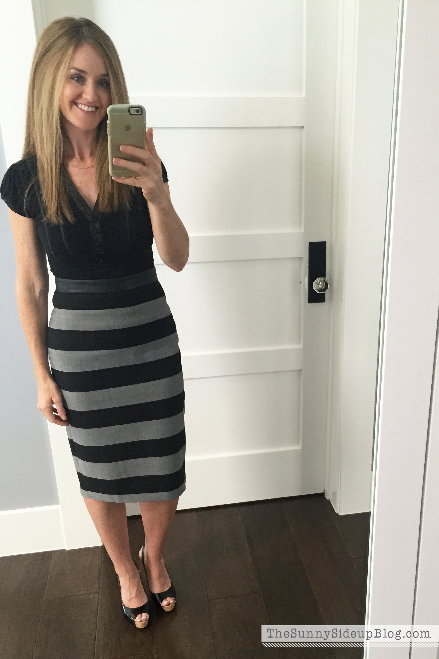 Black And Gray Striped Skirt - Skirts