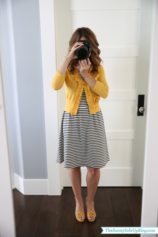 grey and white striped dress