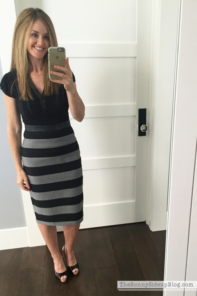 black and grey striped skirt