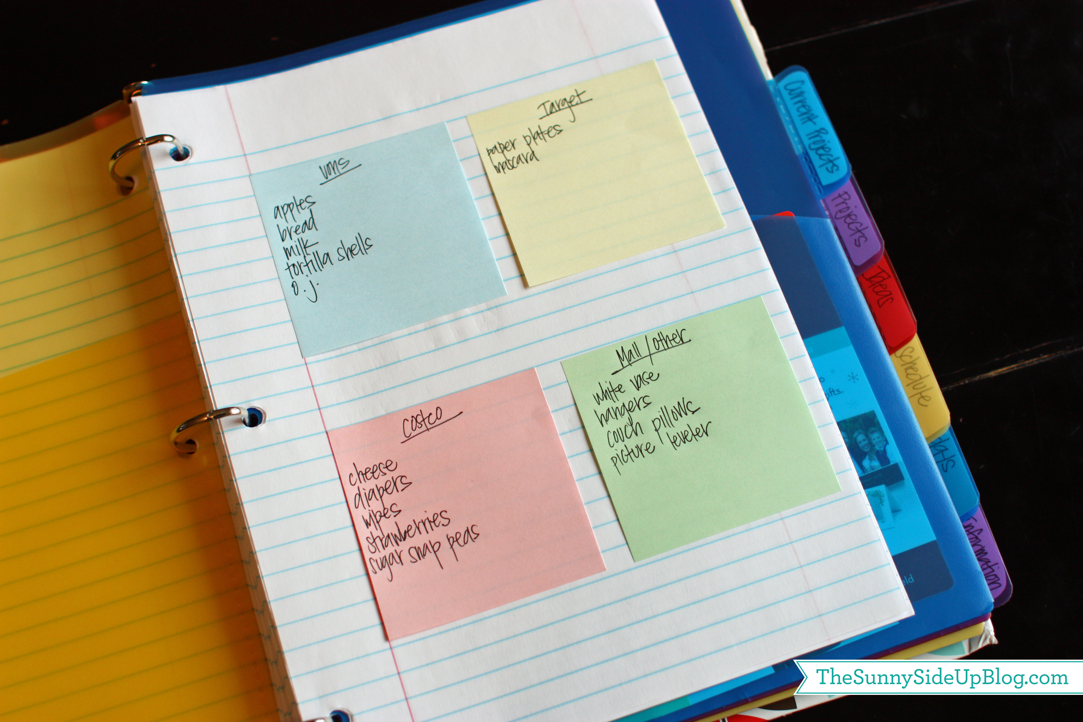 time management binder sticky notes