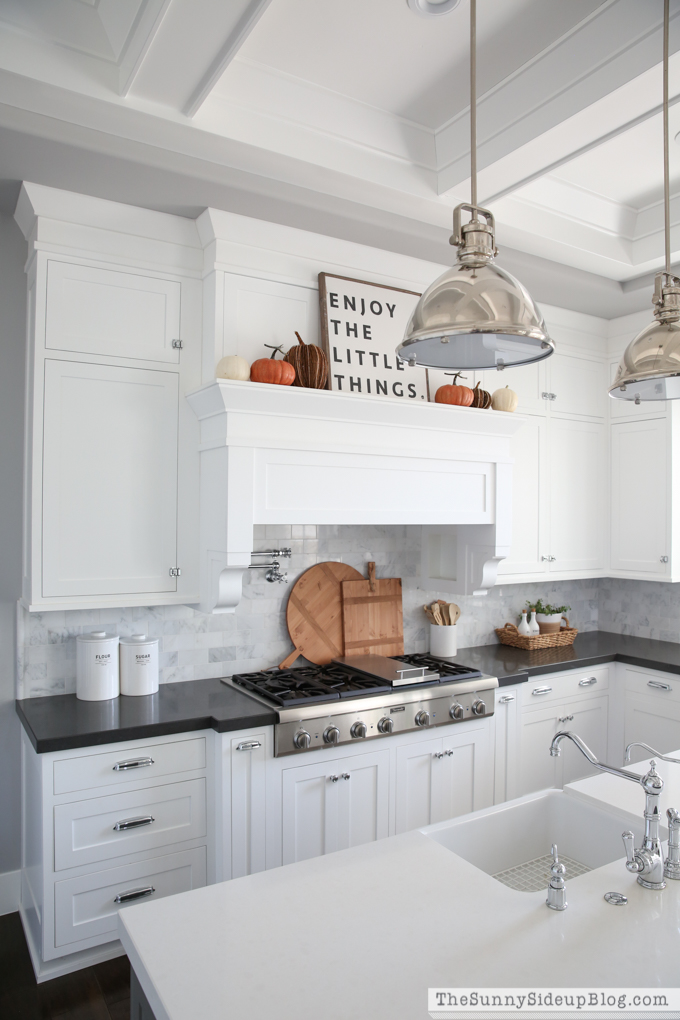 White quartz cabinets