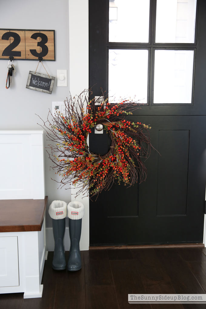 black dutch door fall mudroom decor