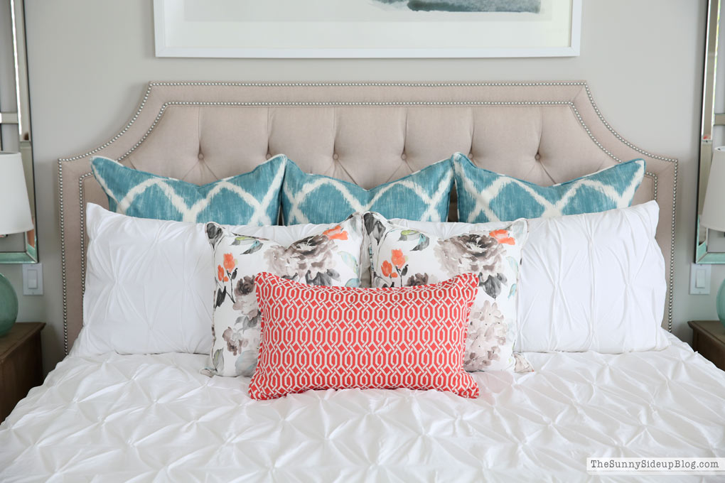 Master Bedroom Reveal! (Sunny Side Up) vaulted shiplap ceiling, plantation shutters, custom window bench seats, linen cabinet, french doors, wood floors, marble fireplace, sitting area, desk work space, spindle chairs, minted art work.