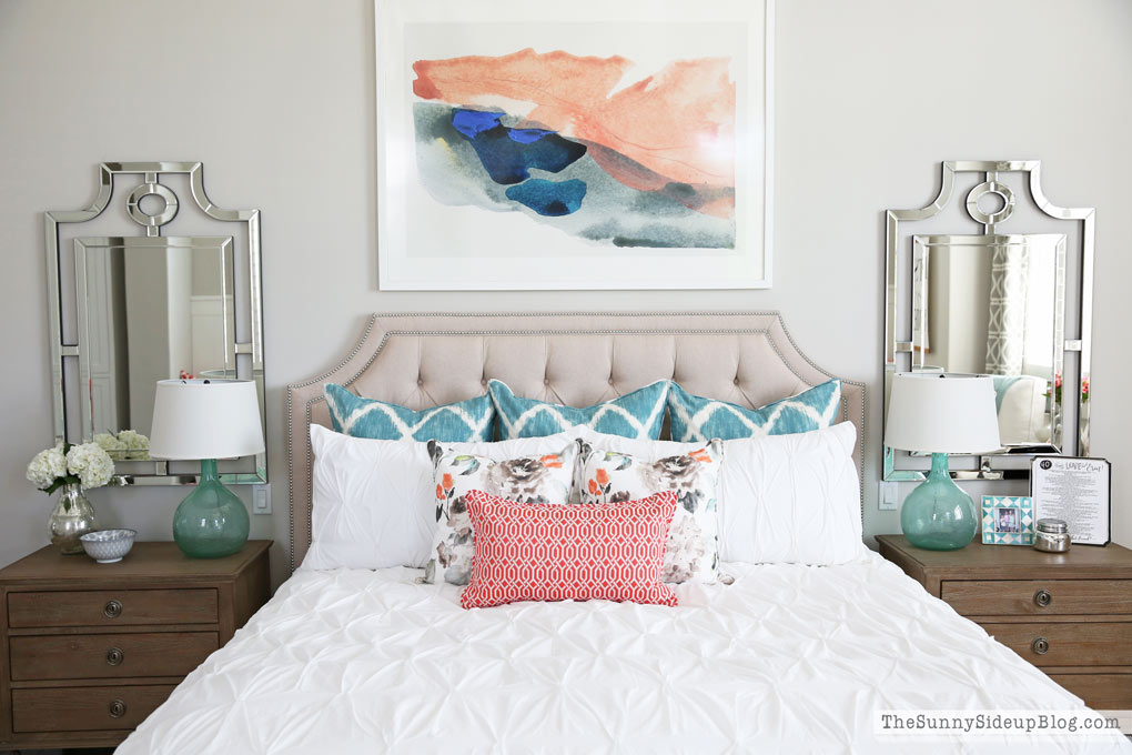 Master Bedroom Reveal! (Sunny Side Up) vaulted shiplap ceiling, plantation shutters, custom window bench seats, linen cabinet, french doors, wood floors, marble fireplace, sitting area, desk work space, spindle chairs.