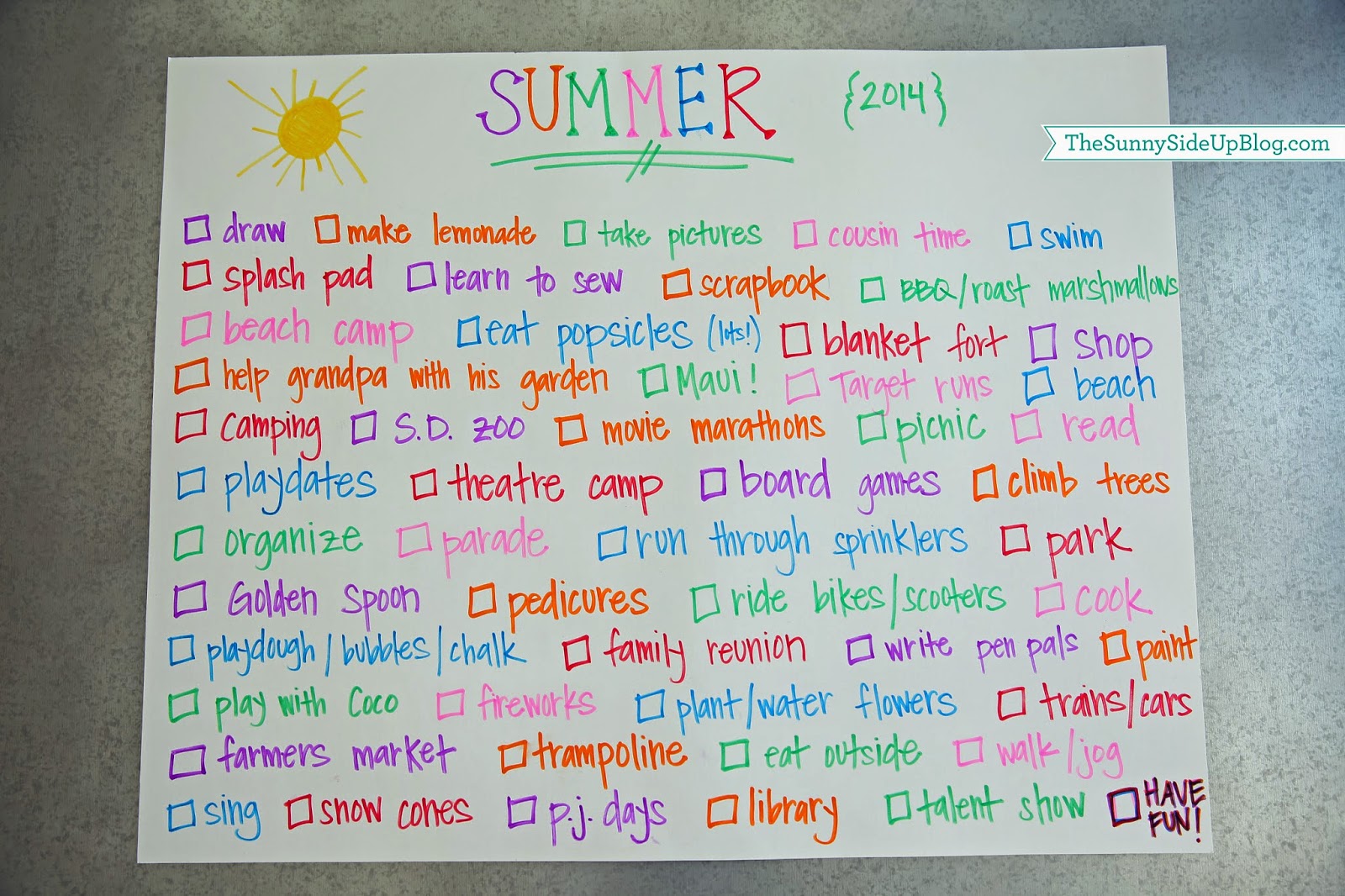 Summer to do list (Sunny Side Up)