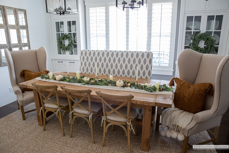 Dining room decor update (bench, chairs, pillows) - The Sunny Side Up Blog