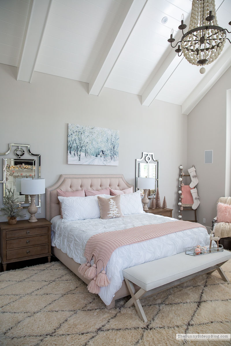 Elegant White Master Bedroom & Blush Decorative Pillows - The Pink