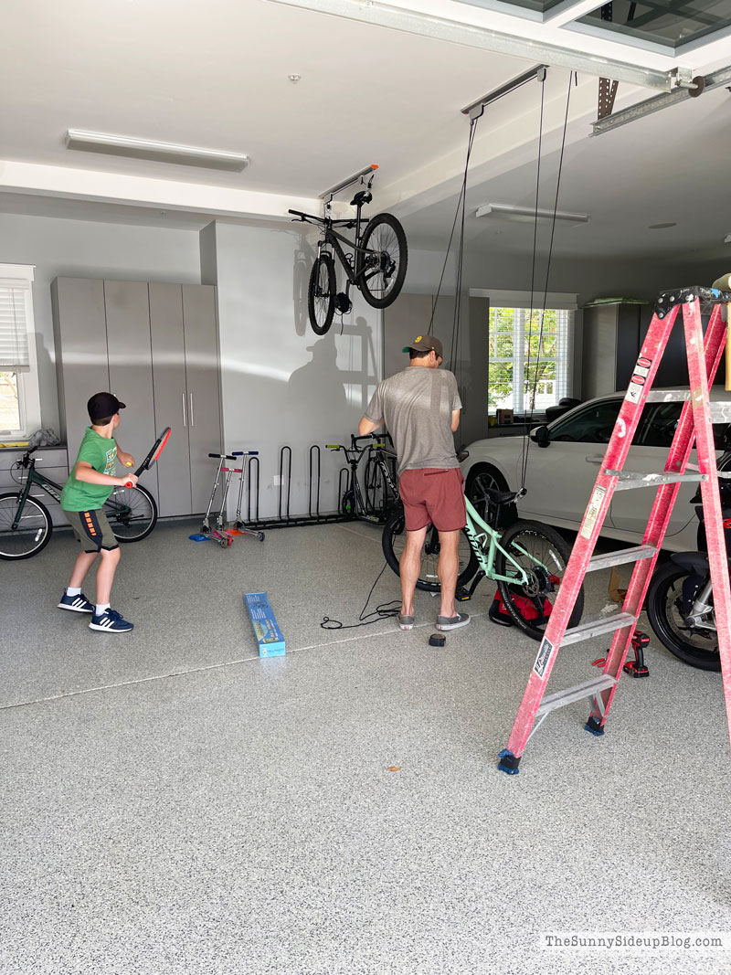 Hanging Bike Garage Organization - The Sunny Side Up Blog