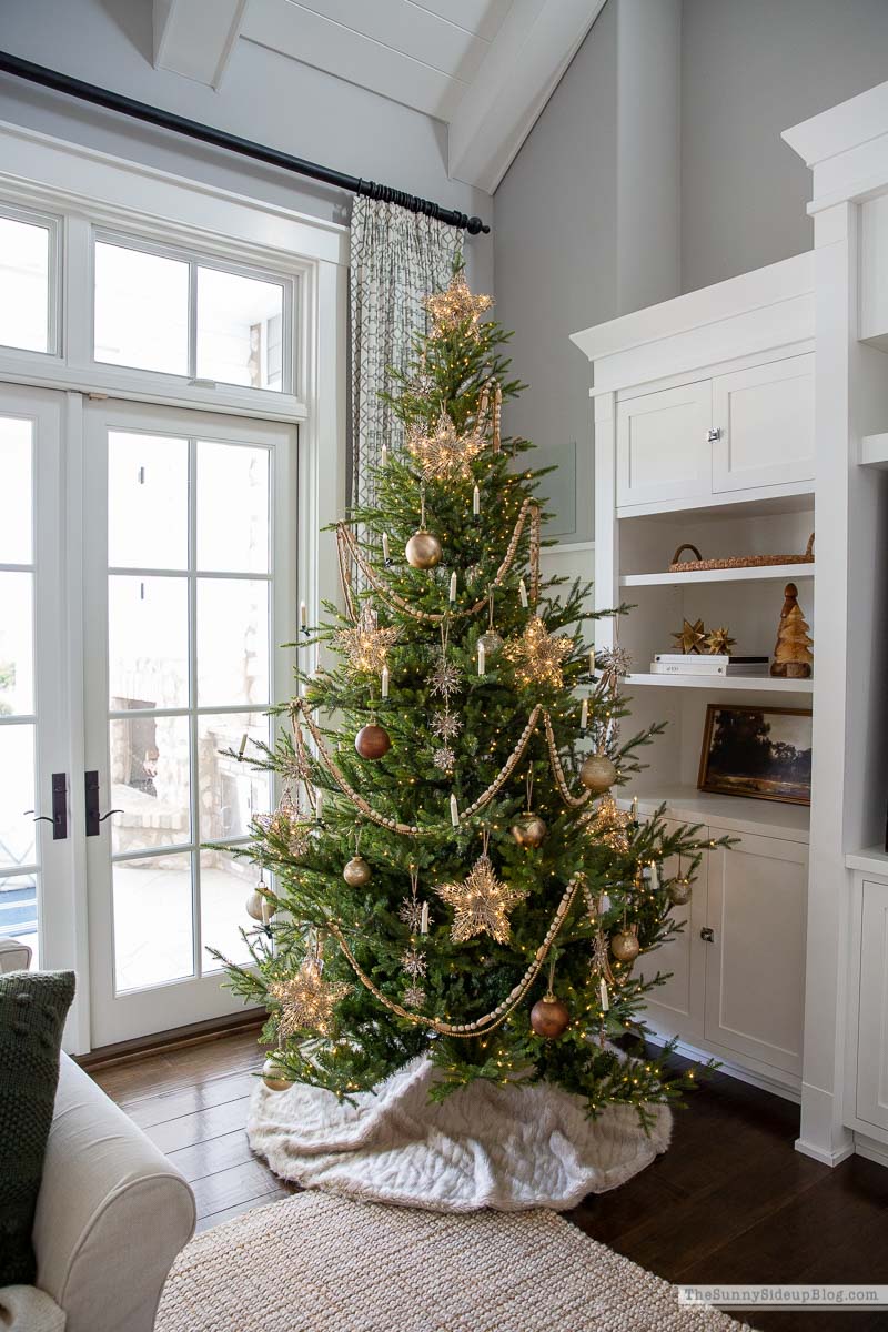 Christmas Tree with Black and Brass Ornaments