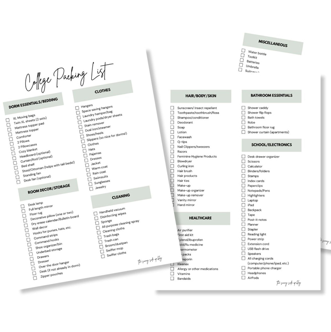 College Packing List/Tips (Sunny Side Up)